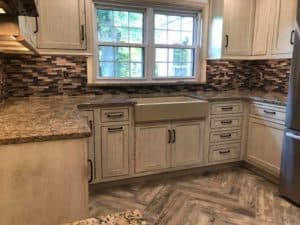 Dark Kitchen Tile Backsplash and floor